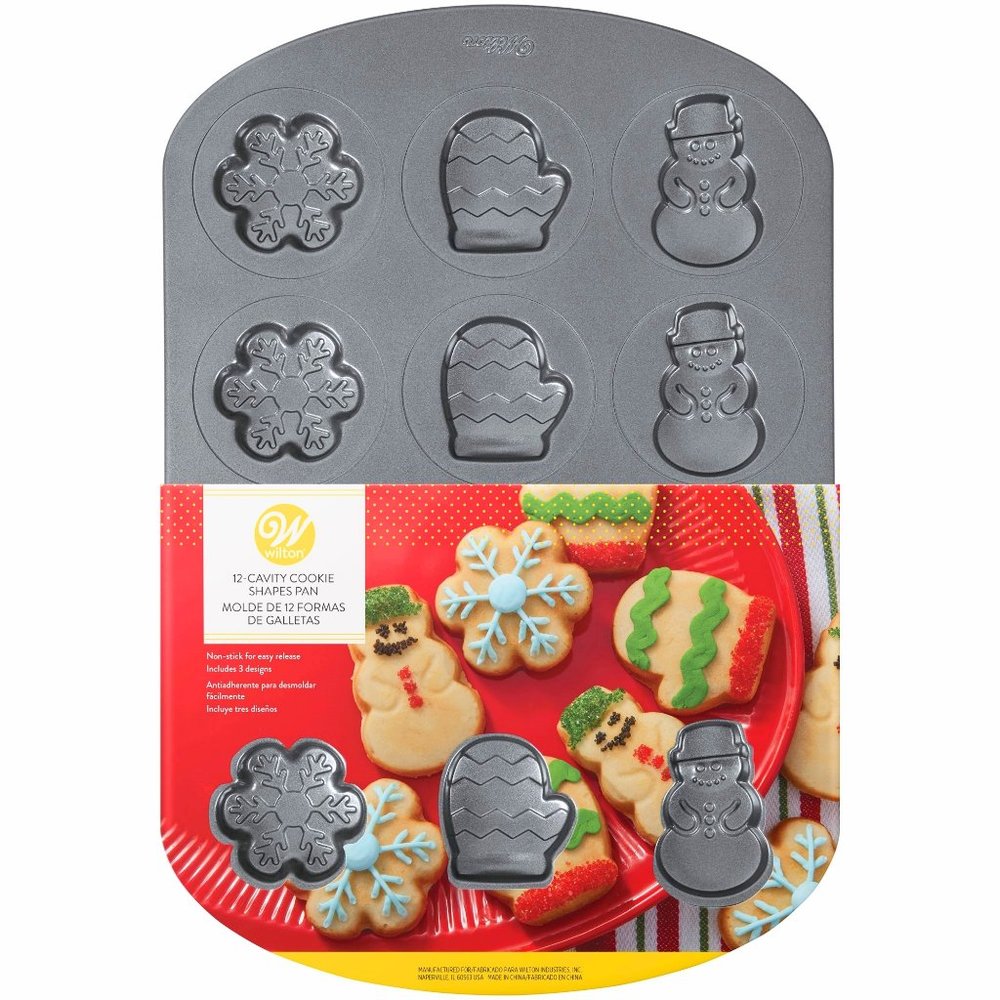 5/$20 NEW 12 Cavity Wilton Christmas Cookie Pan-Snowflake Mitten Snowman